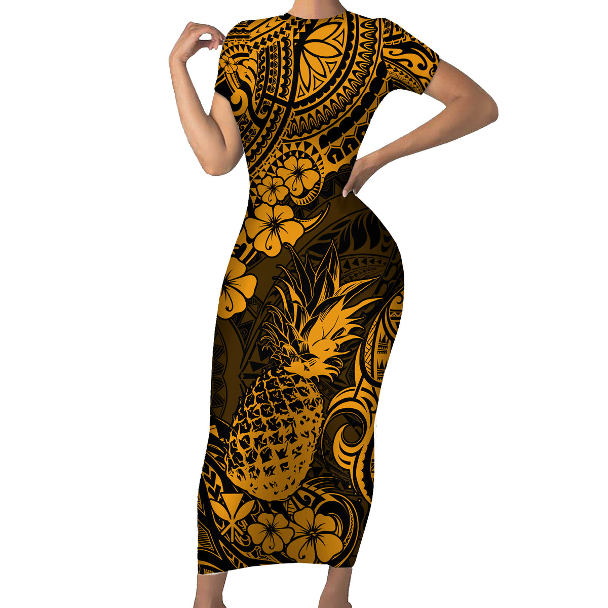 pineapple bodycon dress Hawaii Pineapple Short Sleeve Bodycon Dress Paradise Flowers Pacific W