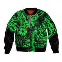 Hawaii Pineapple Bomber Jacket Paradise Flowers Pacific With Green Polynesian Tribal LT01 Unisex Green - Polynesian Pride