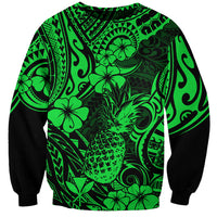 Hawaii Pineapple Sweatshirt Paradise Flowers Pacific With Green Polynesian Tribal LT01 Unisex Green - Polynesian Pride