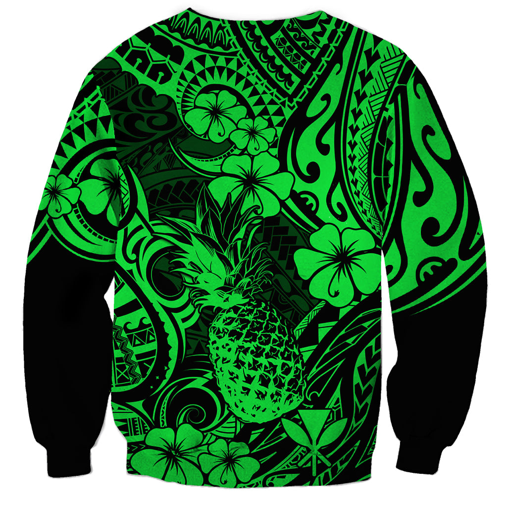 Hawaii Pineapple Sweatshirt Paradise Flowers Pacific With Green Polynesian Tribal LT01 - Polynesian Pride