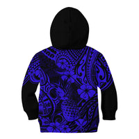 Hawaii Pineapple Kid Hoodie Paradise Flowers Pacific With Navy Blue Polynesian Tribal LT01 - Polynesian Pride