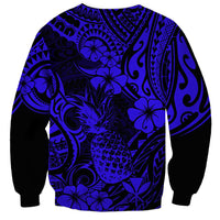 Hawaii Pineapple Sweatshirt Paradise Flowers Pacific With Navy Blue Polynesian Tribal LT01 - Polynesian Pride