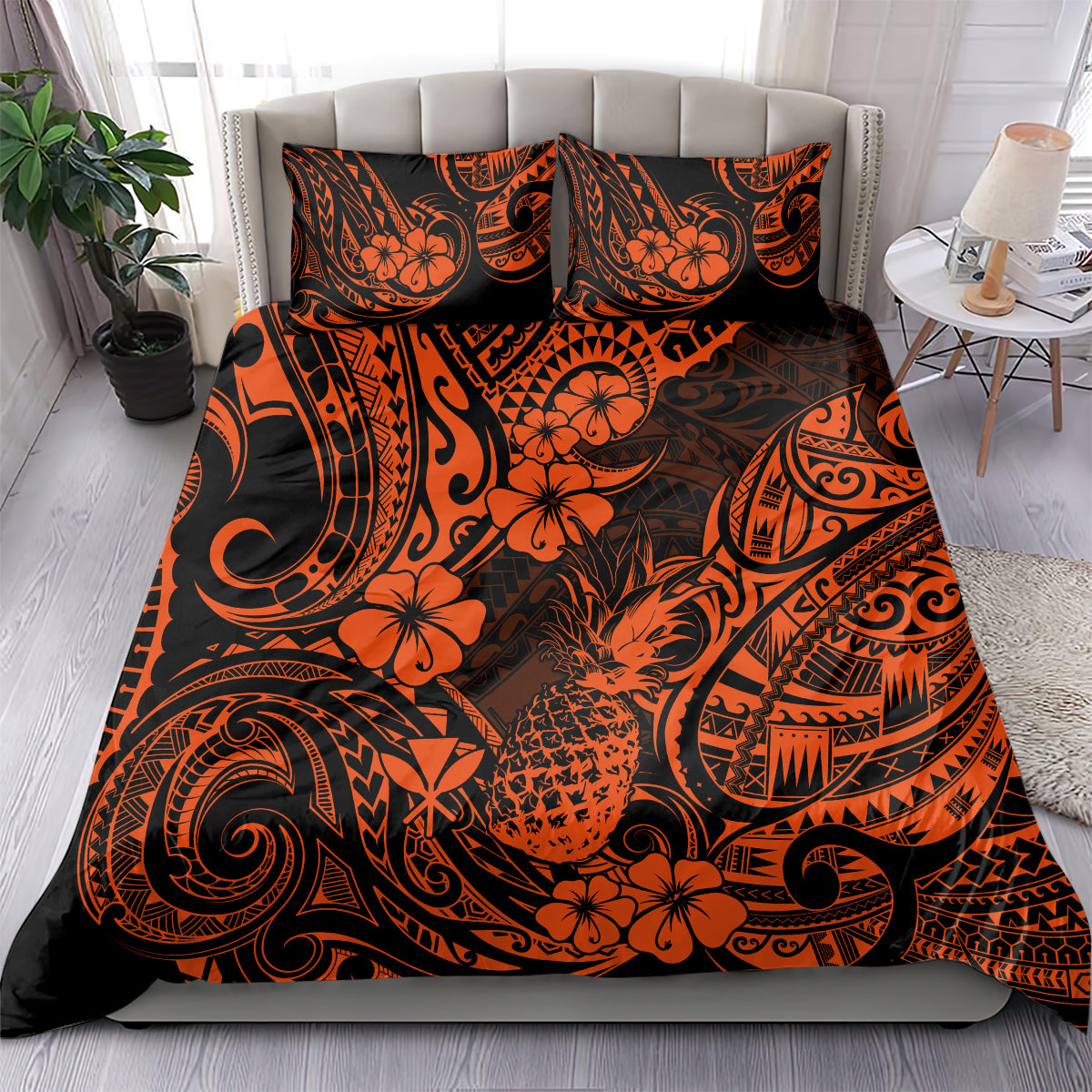 Hawaii Pineapple Bedding Set Paradise Flowers Pacific With Orange Polynesian Tribal LT01 - Polynesian Pride