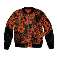 Hawaii Pineapple Bomber Jacket Paradise Flowers Pacific With Orange Polynesian Tribal LT01 Unisex Orange - Polynesian Pride
