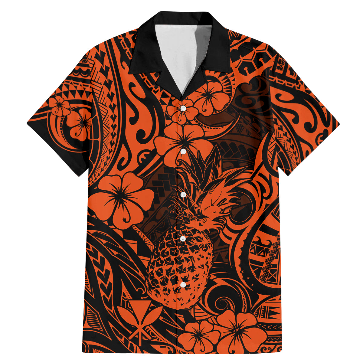 Hawaii Pineapple Family Matching Mermaid Dress and Hawaiian Shirt Paradise Flowers Pacific With Orange Polynesian Tribal LT01 Dad's Shirt - Short Sleeve Orange - Polynesian Pride