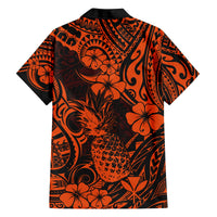 Hawaii Pineapple Family Matching Off Shoulder Long Sleeve Dress and Hawaiian Shirt Paradise Flowers Pacific With Orange Polynesian Tribal LT01 - Polynesian Pride
