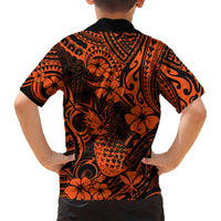 Hawaii Pineapple Hawaiian Shirt Paradise Flowers Pacific With Orange Polynesian Tribal LT01 - Polynesian Pride