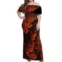 Hawaii Pineapple Off Shoulder Maxi Dress Paradise Flowers Pacific With Orange Polynesian Tribal LT01 Women Orange - Polynesian Pride
