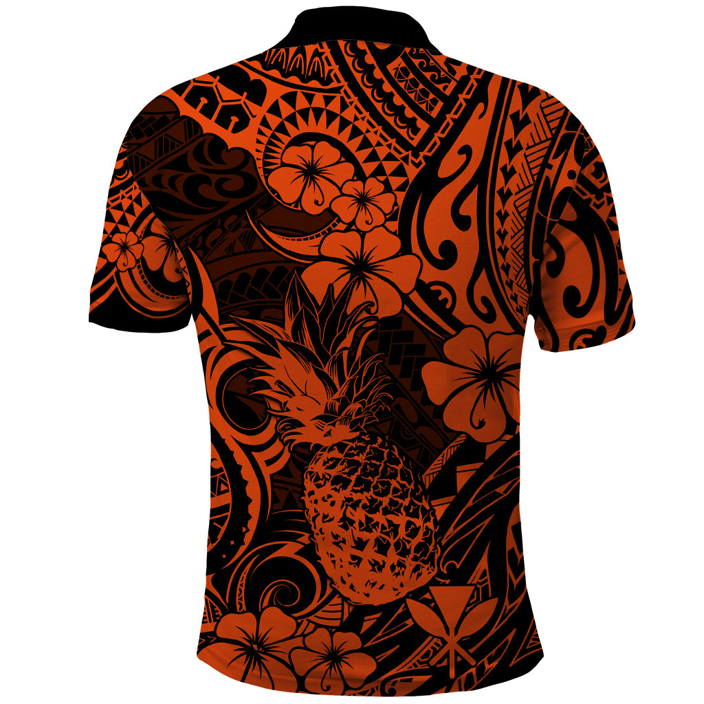Hawaii Pineapple Polo Shirt Paradise Flowers Pacific With Orange Polynesian Tribal LT01 - Polynesian Pride
