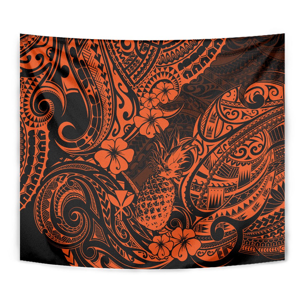 Hawaii Pineapple Tapestry Paradise Flowers Pacific With Orange Polynesian Tribal LT01 - Polynesian Pride