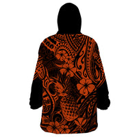 Hawaii Pineapple Wearable Blanket Hoodie Paradise Flowers Pacific With Orange Polynesian Tribal LT01 - Polynesian Pride