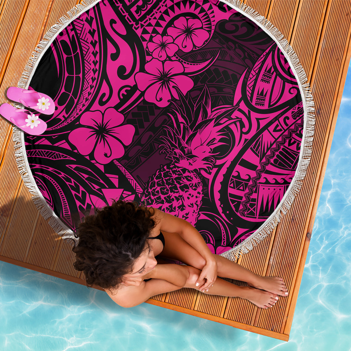 Hawaii Pineapple Beach Blanket Paradise Flowers Pacific With Pink Polynesian Tribal LT01 - Wonder Print Shop