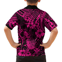 Hawaii Pineapple Kid Hawaiian Shirt Paradise Flowers Pacific With Pink Polynesian Tribal LT01 - Polynesian Pride