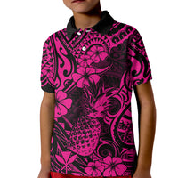Hawaii Pineapple Kid Polo Shirt Paradise Flowers Pacific With Pink Polynesian Tribal LT01 Kid Pink - Polynesian Pride