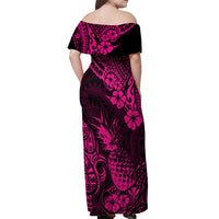 Hawaii Pineapple Off Shoulder Maxi Dress Paradise Flowers Pacific With Pink Polynesian Tribal LT01 - Polynesian Pride