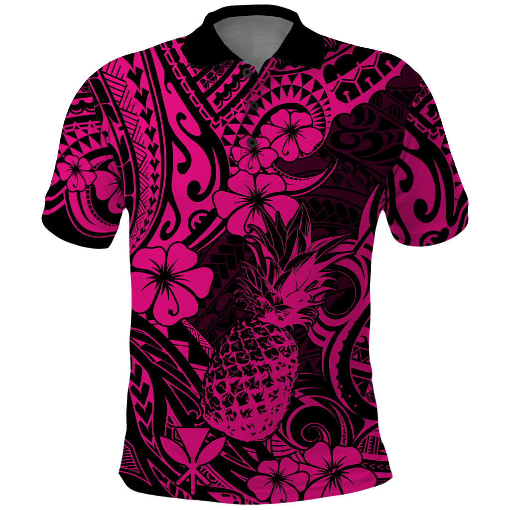 Hawaii Pineapple Polo Shirt Paradise Flowers Pacific With Pink Polynesian Tribal LT01 Pink - Polynesian Pride