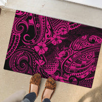Hawaii Pineapple Rubber Doormat Paradise Flowers Pacific With Pink Polynesian Tribal LT01 - Polynesian Pride