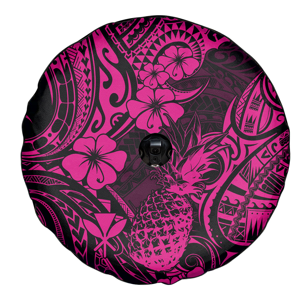 Hawaii Pineapple Spare Tire Cover Paradise Flowers Pacific With Pink Polynesian Tribal LT01 - Polynesian Pride