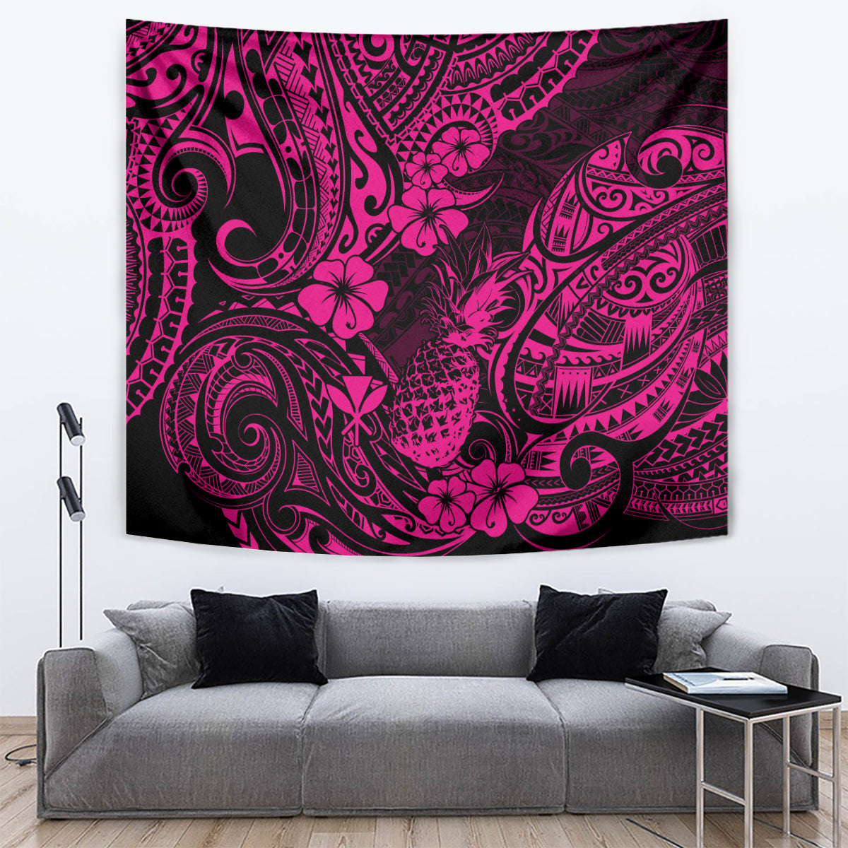 Hawaii Pineapple Tapestry Paradise Flowers Pacific With Pink Polynesian Tribal LT01 - Polynesian Pride