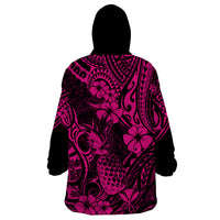 Hawaii Pineapple Wearable Blanket Hoodie Paradise Flowers Pacific With Pink Polynesian Tribal LT01 - Polynesian Pride