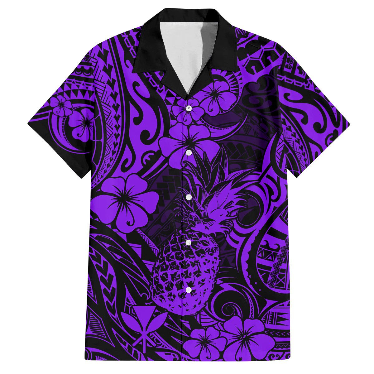 Hawaii Pineapple Family Matching Long Sleeve Bodycon Dress and Hawaiian Shirt Polynesian Pattern Purple Version LT01 Dad's Shirt - Short Sleeve Purple - Polynesian Pride