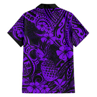 Hawaii Pineapple Family Matching Tank Maxi Dress and Hawaiian Shirt Polynesian Pattern Purple Version LT01 - Polynesian Pride