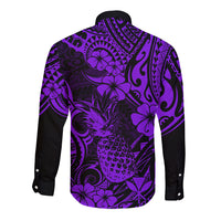 Hawaii Pineapple Long Sleeve Button Shirt Polynesian Pattern Purple Version LT01 - Polynesian Pride