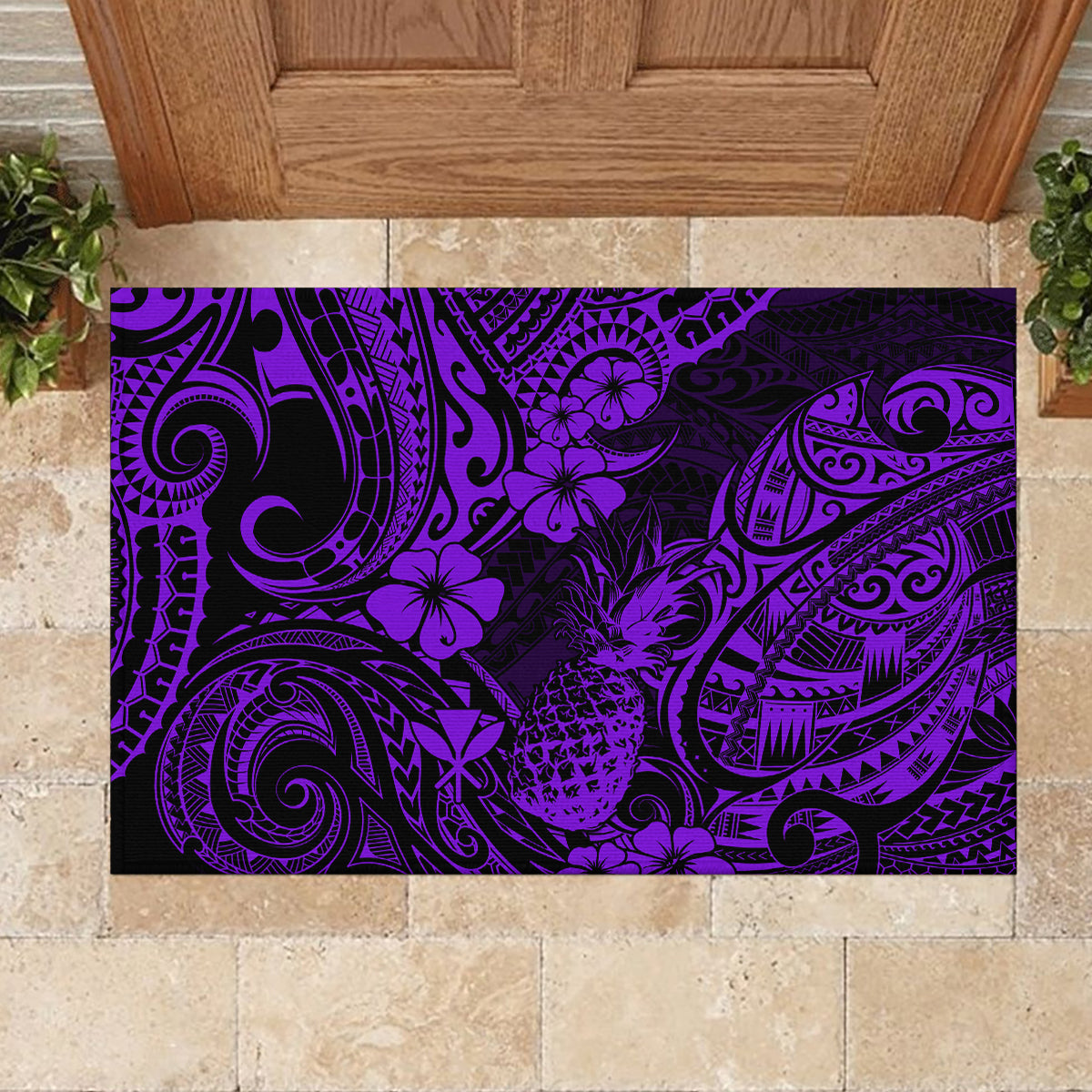 Hawaii Pineapple Rubber Doormat Polynesian Pattern Purple Version LT01 - Polynesian Pride