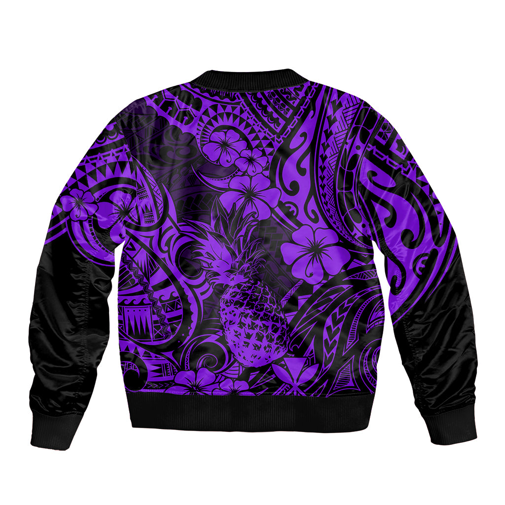 Hawaii Pineapple Sleeve Zip Bomber Jacket Polynesian Pattern Purple Version LT01 - Polynesian Pride