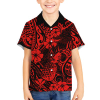 Hawaii Pineapple Family Matching Summer Maxi Dress and Hawaiian Shirt Polynesian Pattern Red Version LT01 Son's Shirt Red - Polynesian Pride