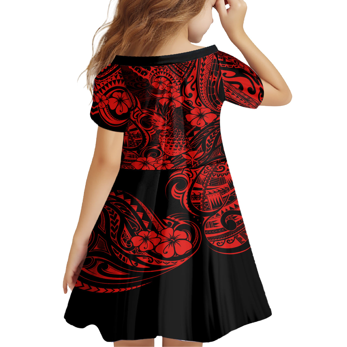 Hawaii Pineapple Kid Short Sleeve Dress Polynesian Pattern Red Version LT01 - Polynesian Pride