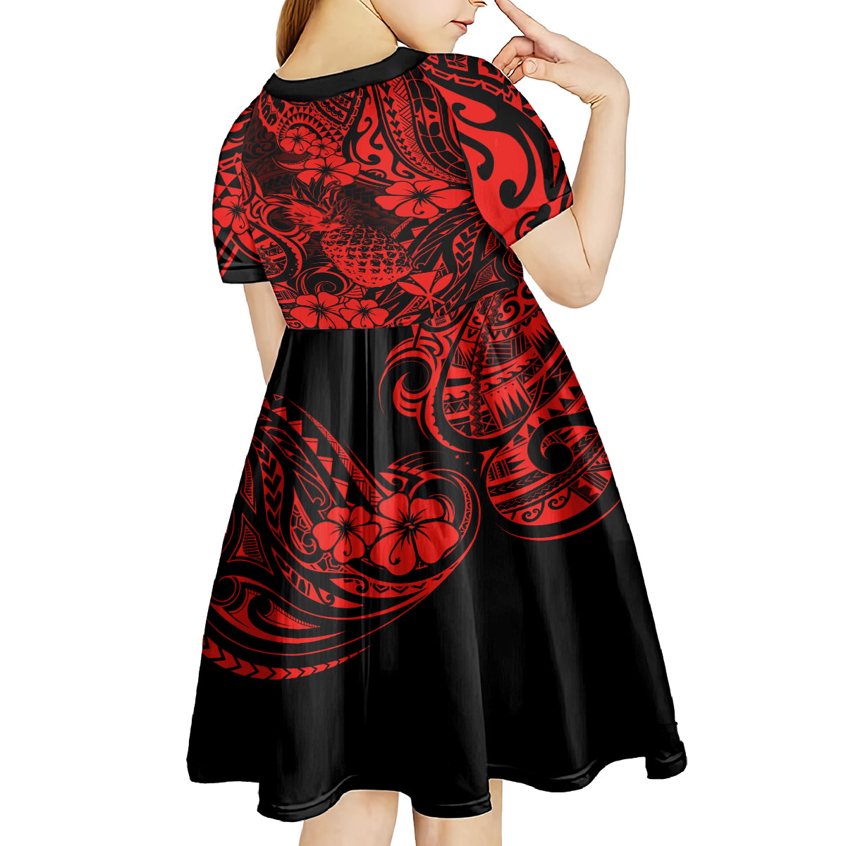 Hawaii Pineapple Kid Short Sleeve Dress Polynesian Pattern Red Version LT01 - Polynesian Pride