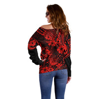 Hawaii Pineapple Off Shoulder Sweater Polynesian Pattern Red Version LT01 - Polynesian Pride