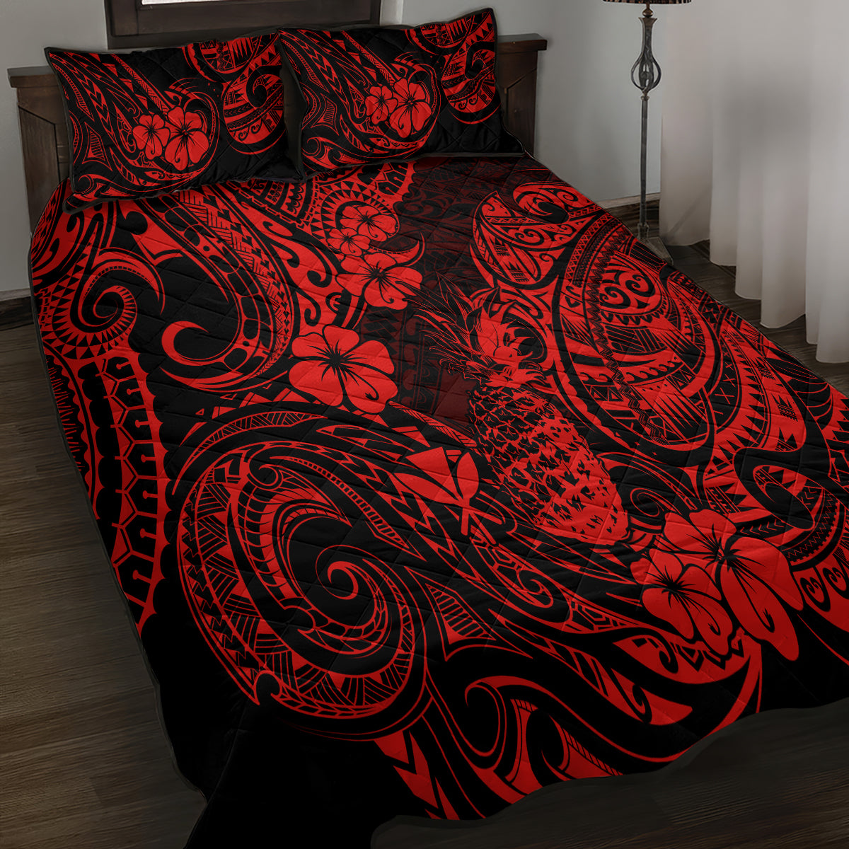 Hawaii Pineapple Quilt Bed Set Polynesian Pattern Red Version LT01 - Polynesian Pride