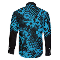 Hawaii Pineapple Family Matching Off Shoulder Short Dress and Hawaiian Shirt Polynesian Pattern Sky Blue Version LT01 - Polynesian Pride