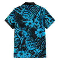 Hawaii Pineapple Family Matching Puletasi Dress and Hawaiian Shirt Polynesian Pattern Sky Blue Version LT01 - Polynesian Pride
