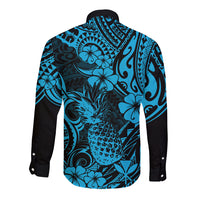 Hawaii Pineapple Long Sleeve Button Shirt Polynesian Pattern Sky Blue Version LT01 - Polynesian Pride