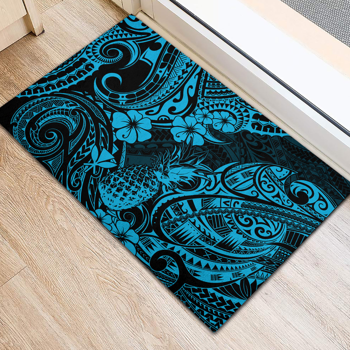 Hawaii Pineapple Rubber Doormat Polynesian Pattern Sky Blue Version LT01 - Polynesian Pride