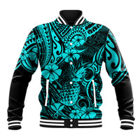 Hawaii Pineapple Baseball Jacket Polynesian Pattern Turquoise Version LT01 Unisex Turquoise - Polynesian Pride