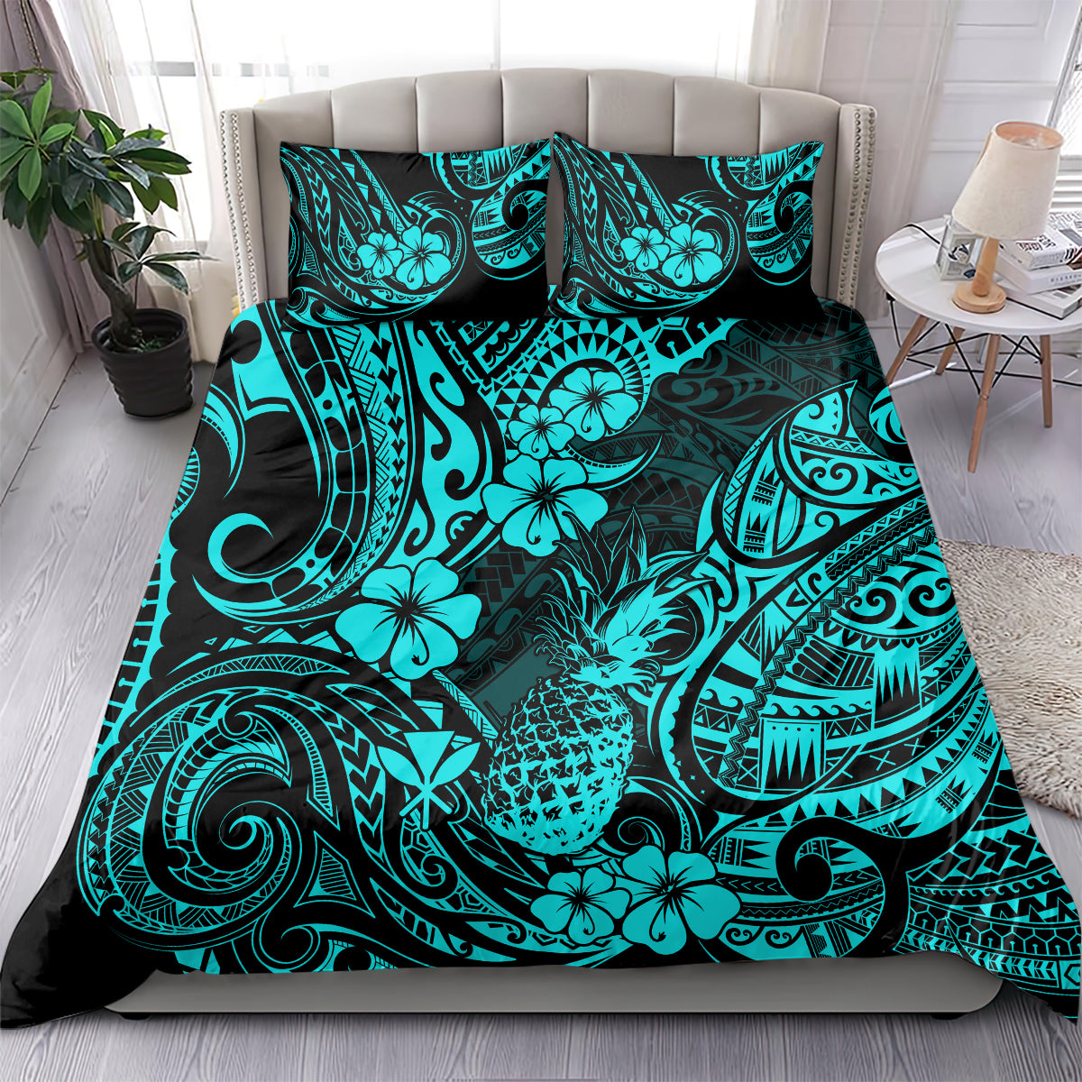 Hawaii Pineapple Bedding Set Polynesian Pattern Turquoise Version LT01 - Polynesian Pride