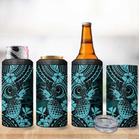 Hawaii Pineapple 4 in 1 Can Cooler Tumbler Polynesian Pattern Turquoise Version