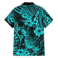 Hawaii Pineapple Family Matching Off Shoulder Long Sleeve Dress and Hawaiian Shirt Polynesian Pattern Turquoise Version LT01 - Polynesian Pride