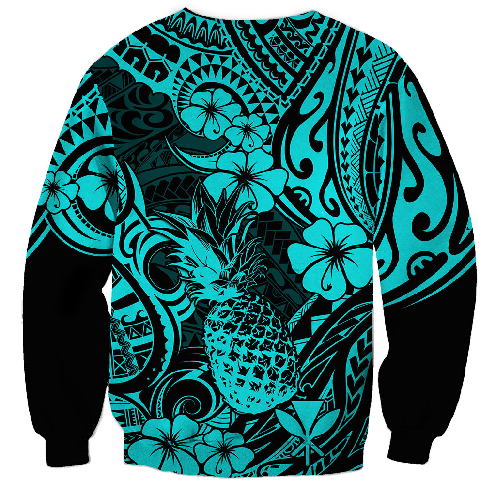 Hawaii Pineapple Sweatshirt Polynesian Pattern Turquoise Version LT01 - Polynesian Pride