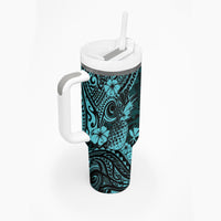 Hawaii Pineapple Tumbler With Handle Polynesian Pattern Turquoise Version