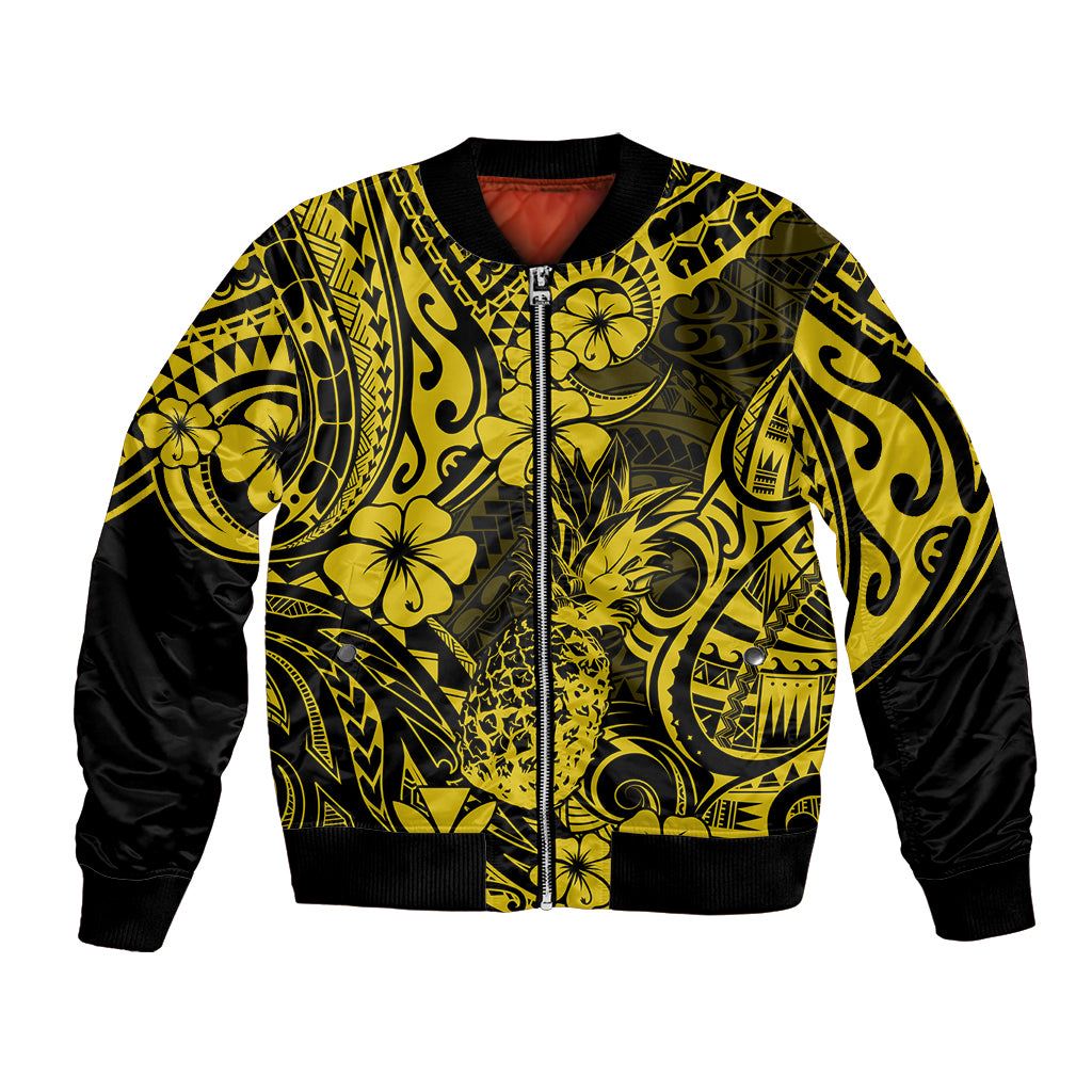 Hawaii Pineapple Bomber Jacket Polynesian Pattern Yellow Version LT01 Unisex Yellow - Polynesian Pride