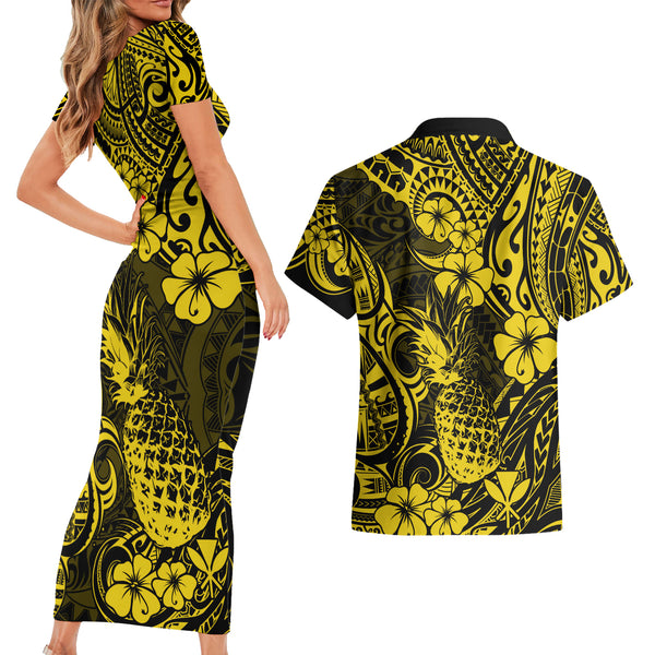 Golden Pineapple Edm Hawaiian Print Hoodie Dress