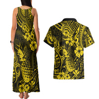Hawaii Pineapple Couples Matching Tank Maxi Dress and Hawaiian Shirt Polynesian Pattern Yellow Version LT01 - Polynesian Pride
