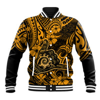 Hawaii Shaka Sign Baseball Jacket With Polynesian Hibiscus Gold Unique LT01 Unisex Gold - Polynesian Pride