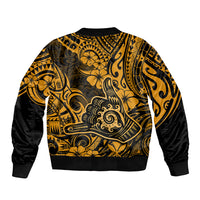 Hawaii Shaka Sign Bomber Jacket With Polynesian Hibiscus Gold Unique LT01 - Polynesian Pride