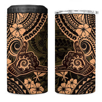 Hawaii Shaka Sign 4 in 1 Can Cooler Tumbler With Polynesian Hibiscus Gold Unique